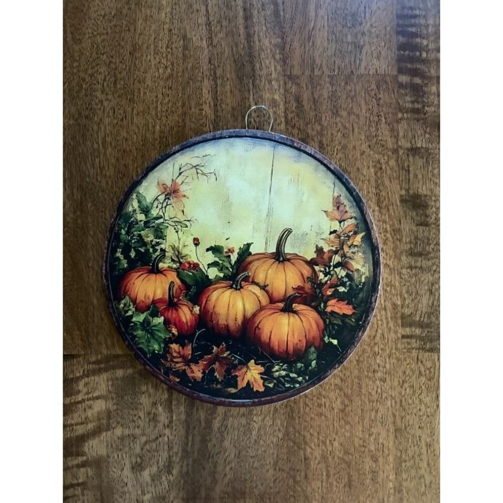 Vintage Style Autumn Harvest Pumpkin Patch Round Metal Sign 8" – Retro Style